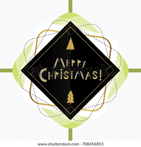 Merry Christmas. Cute vector  illustration with golden Christmas trees and lettering