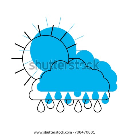 sun and cloud with drops rain in blue watercolor silhouette vector illustration