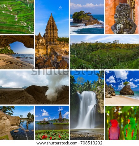 Collage of Bali Indonesia travel images (my photos) - nature and architecture background