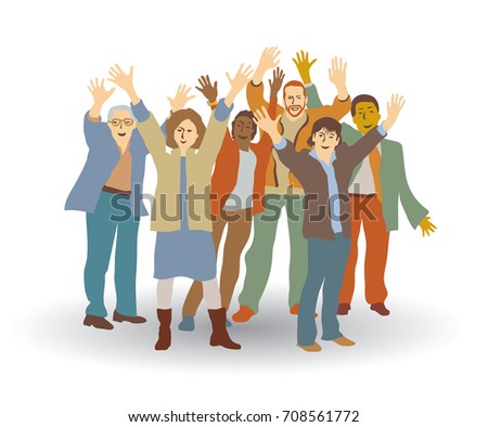 Group happy people isolate on white. Color vector illustration. EPS8