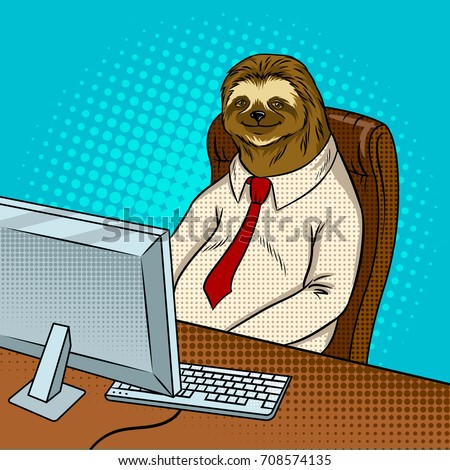 Sloth animal office worker pop art retro vector illustration. Comic book style imitation.