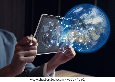 global network technology concept. elements of this image furnished by NASA. 3D rendering. Royalty-Free Stock Photo #708574861