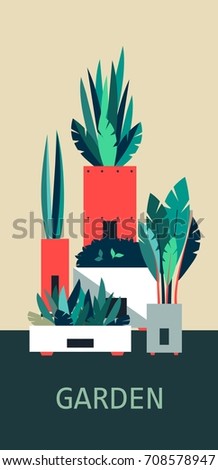 Seamless pattern of house flowers in pots simple drawing