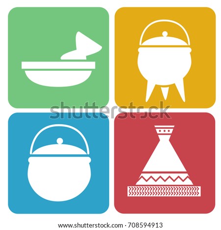 Illustration of African Cooking Flat Icons from Mortar and Pestle to Potjie to Tagine