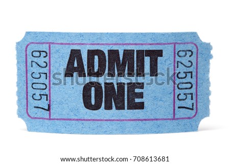 Cinema Movie Objects Serie: Admit One ticket and Popcorn, Isolated on White background Royalty-Free Stock Photo #708613681