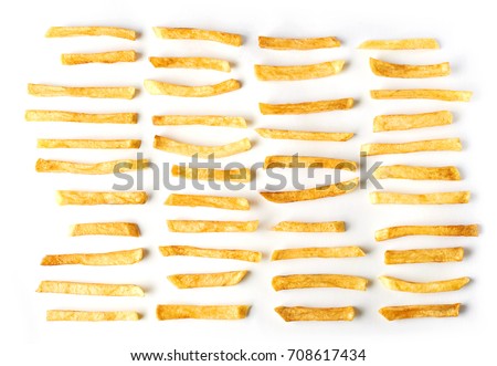 French fries isolated on white background. Top flat view. Royalty-Free Stock Photo #708617434