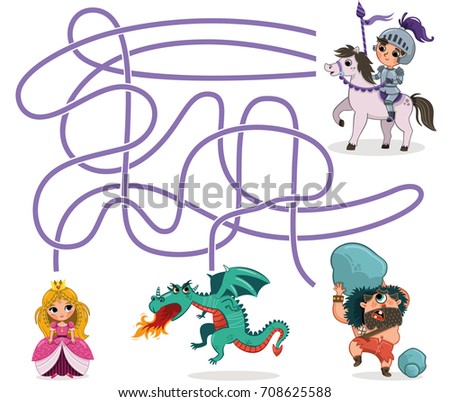 Cartoon Characters of Maze Game for Children, Vector illustration
