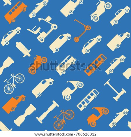Seamless pattern with different transport silhouettes in flat style