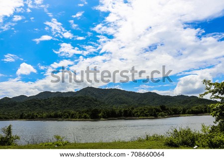 lake mountain blue sky clouds park nature outdoor