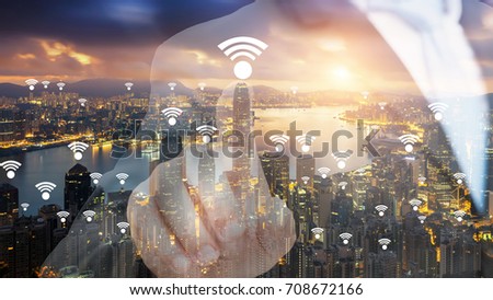 Hong Kong wifi network connection network. Wifi network connection concept.