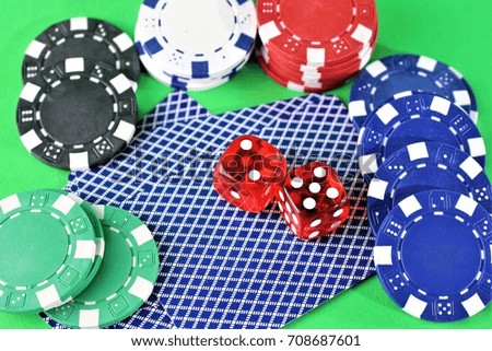 An image of a royal flash - poker, chips