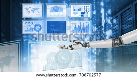 Digital composite of Robot hand interacting with technology interface panels