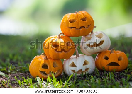 Halloween pumpkin on the lawn