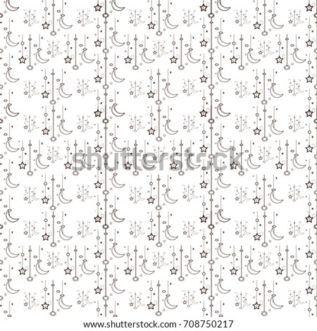 Group of stars and moon, seemless pattern vector design