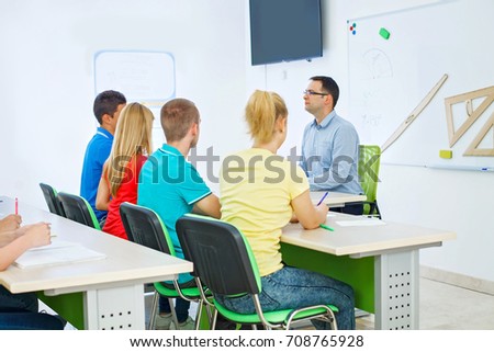 High school students learning geometry in class 