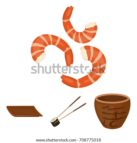 Sticks, shrimp, substrate, bowl.Sushi set collection icons in cartoon style vector symbol stock illustration web.