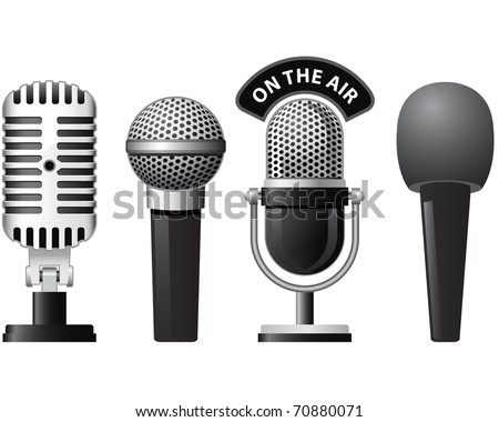 Set of retro and modern microphones in different styles