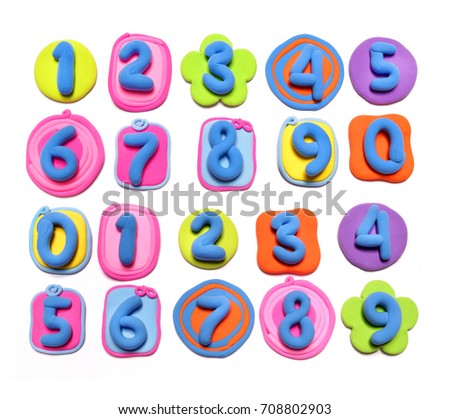 Color plasticine numbers, isolated.
