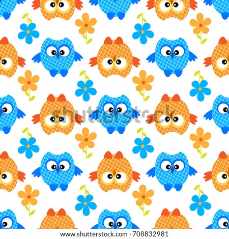 owl flower seamless vector pattern
