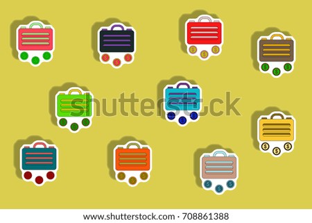 flat icons set of briefcase and currency concept in paper sticker style. infographic items