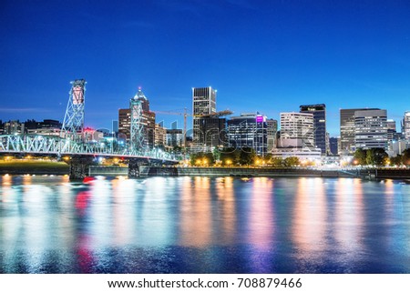 Portland, Oregon. City skyline on a beautiful summer night.