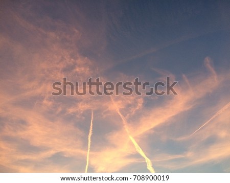 The colorful sky with white cloud during sunset time on a summer day.
