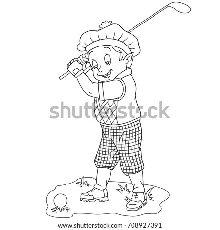 Coloring page of cartoon golfer, golf player. Coloring book design for kids and children.