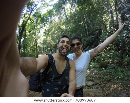 Couple taking a selfie in Ilhabela, Sao Paulo, Brazil