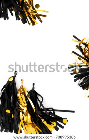 Black and gold Abstract festive decoration background. Flat lay. Holiday concept