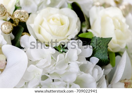 selective soft focus.abstract background of bunch white roses flowers.close-up.