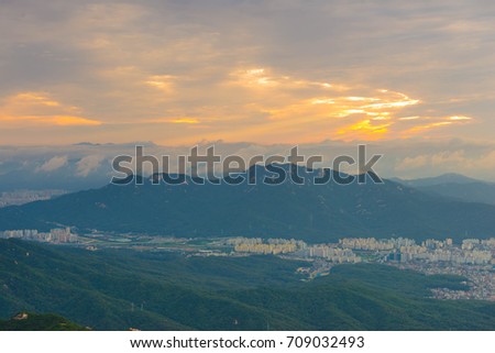 Bukhansan mountain in Seoul at Sunrise in the Morning in Bukhansan National Park, South Korea