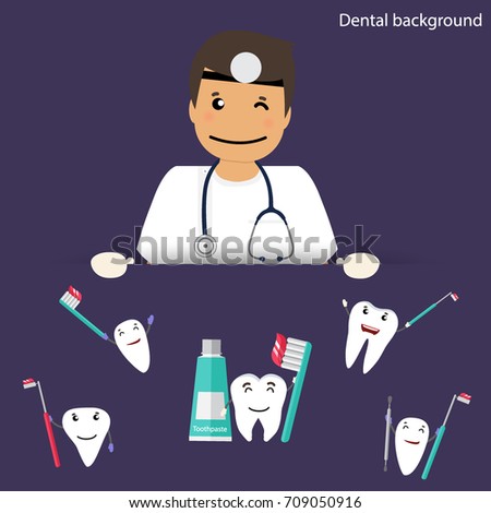 Medical dental background design. Dentist with teeth. Vector illustration