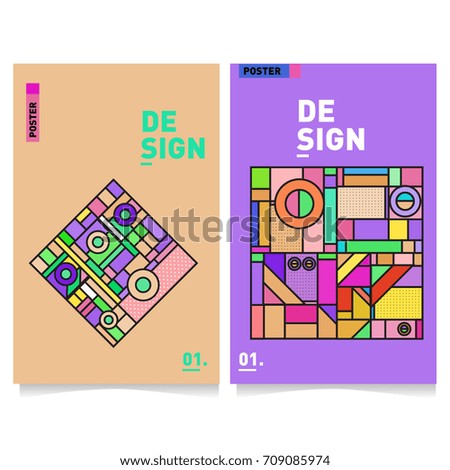 Vector covers design set with retro style. Cool geometric memphis style poster template. Summer and autumn design template.