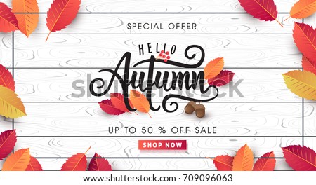 Autumn sale background layout decorate with leaves for shopping sale or promo poster and frame leaflet or web banner.Vector illustration template. Royalty-Free Stock Photo #709096063
