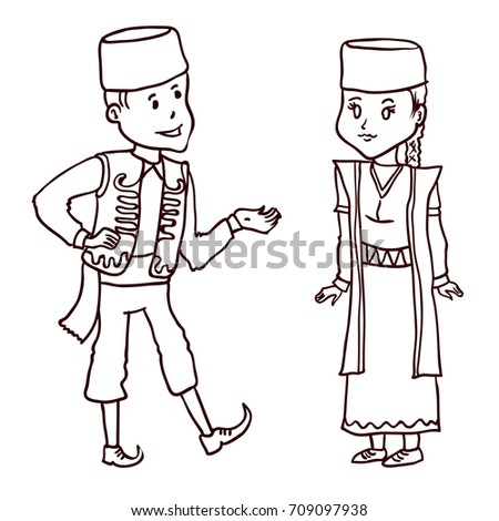 Man in a traditional Balkan costume. Hand drawn vector illustration.