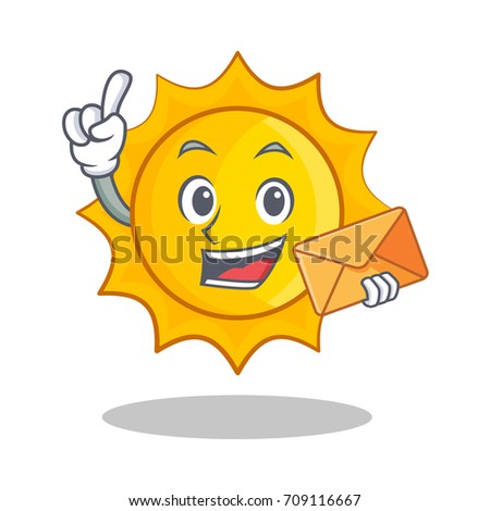 With envelope cute sun character cartoon