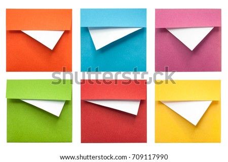 Envelope orange, red, pink, green, yellow, and blue color have white paper inside on a white background with clipping path.