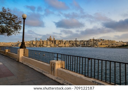View to Valletta skyline from Trigné Seafront at Sliema