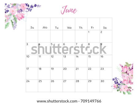 Vintage floral calendar 2018 with bouquet of flowers. Vector illustration.