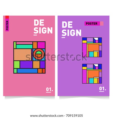 Vector covers design set with retro style. Cool geometric memphis style poster template. Summer and autumn design template.