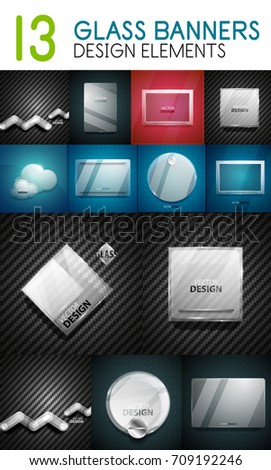 Vector mega collection of glass glossy realistic plates and shapes for your text. Design elements for web banner, advertising presentation and promotional message. Vector Illustration