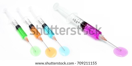 Syringe injection on a white background close up