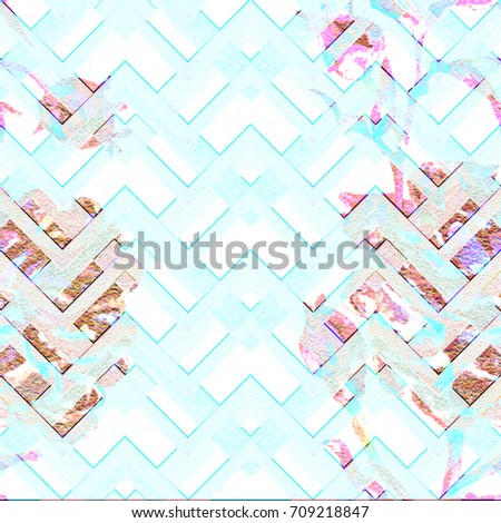  Geometric pattern watercolor painting geo print for graphic design and wrapping artistic work. Colorful watercolor stripes ornament .Floral clip art with colors and layers effect!