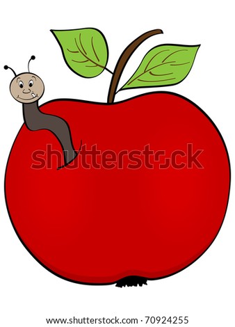 raster image of vector) red apple with worm