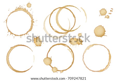 Coffee or tea stains and traces - modern vector isolated clip art on white background. Splashes of cups, mugs and drops. Use this high quality set for your menu, bar, cafe, restaurant Royalty-Free Stock Photo #709247821