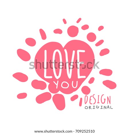 Love you logo template original design, colorful hand drawn vector Illustration in pink colors