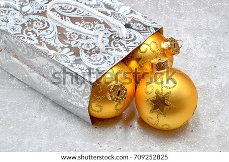 Christmas balls on a white underground close up
