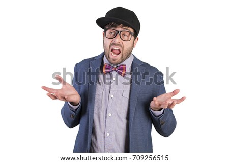 young cool businessman ugly expression