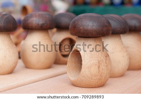 a traditional wooden mushrooms shaped nutcracker. crack nuts Nut cracker wooden mushrooms shaped.