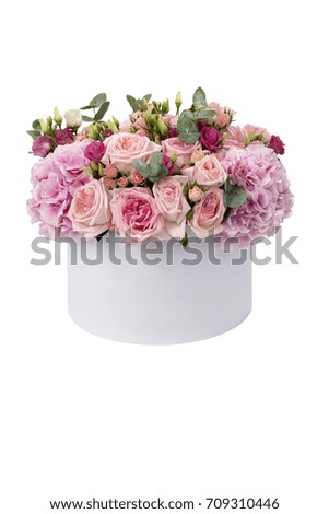Incredible bouquet of flowers in basket of love, romance, anniversary, Valentines day or wedding
